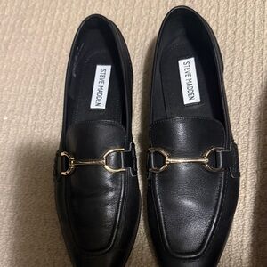 Steve Madden Black Leather Loafers with Gold Horsebit